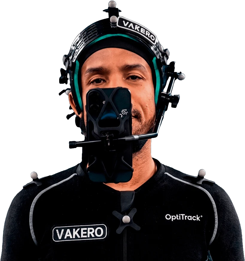 Actor con casco de captura facial OptiTrack